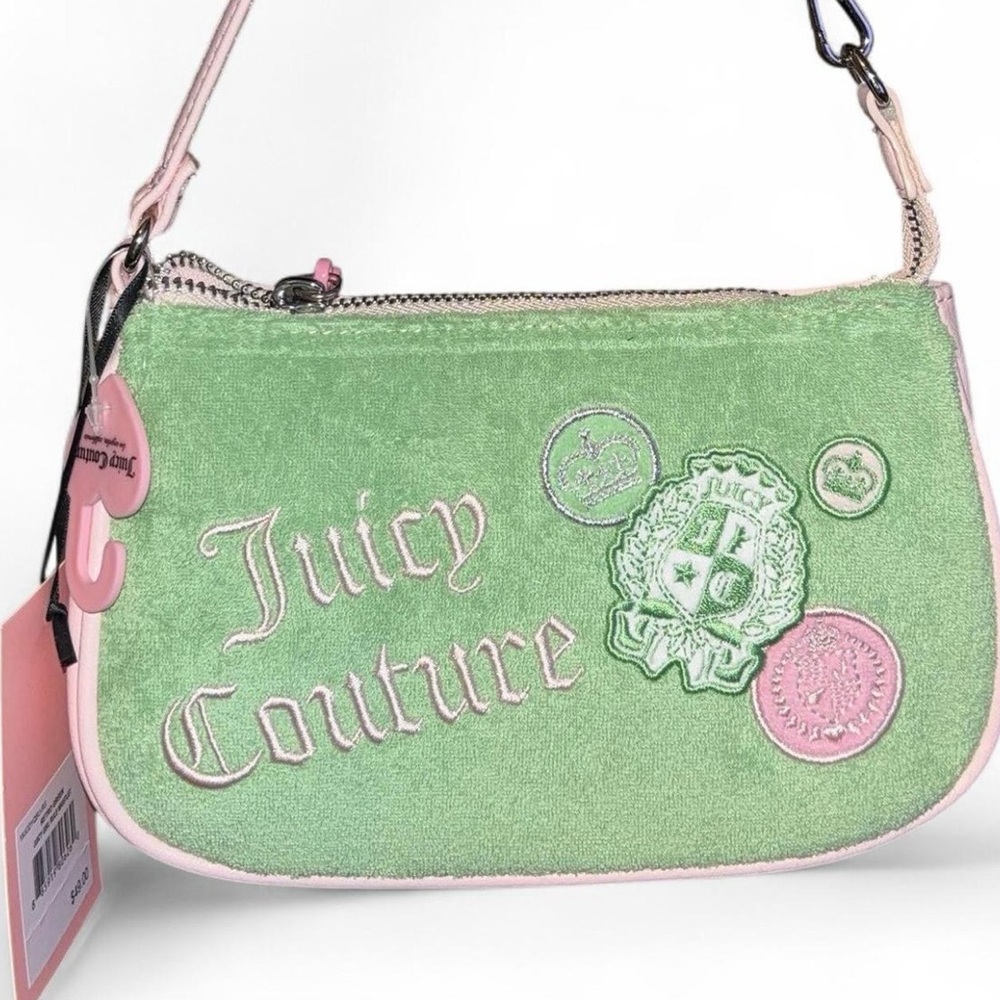 Juicy Couture Green and Pink Embroidered small shoulder bag & Zip Wallet Set - Picture 2 of 9